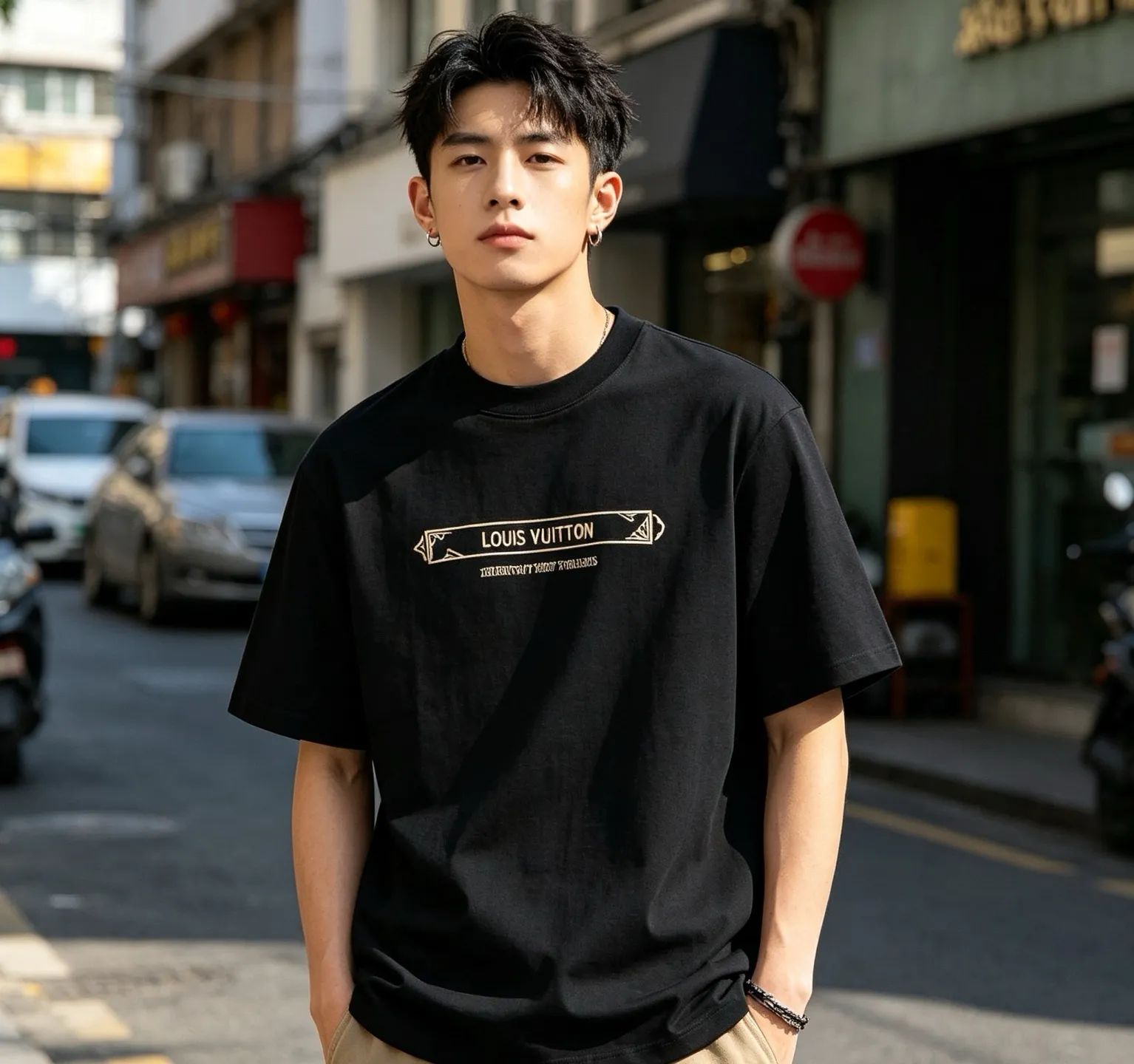 Louis Vuitton/Louis Vuitton 26ss embroidered letter Retro scroll short sleeves